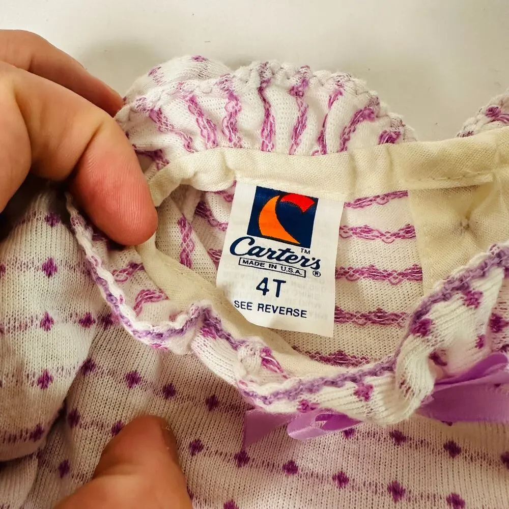 Vintage 1980s Carters Purple Diamond Dotted Ruffle Balloon Sleeve Top Sz 4T